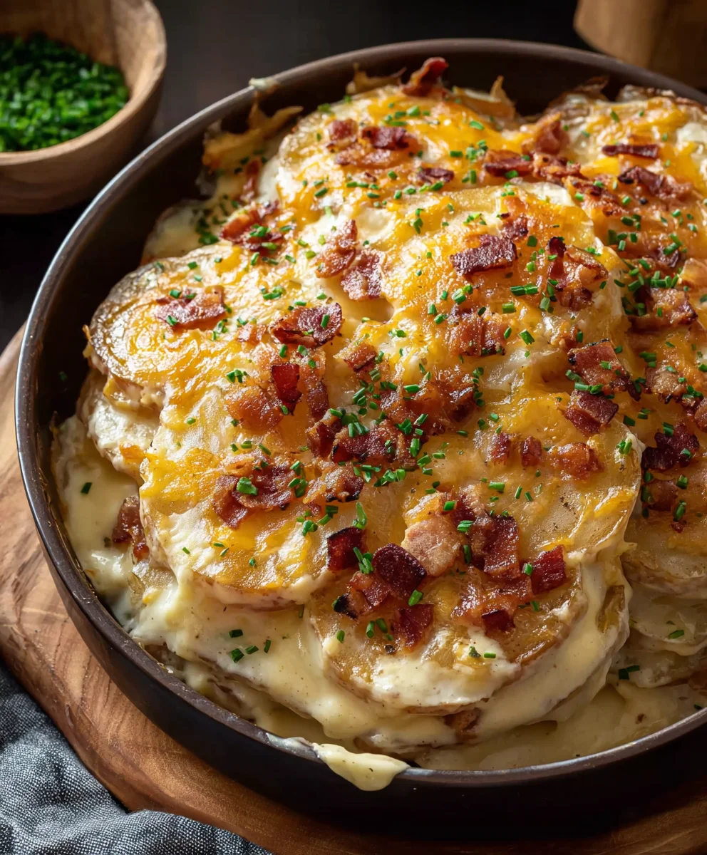 Loaded Scalloped Potatoes-Creamy Beefy Comfort Dish