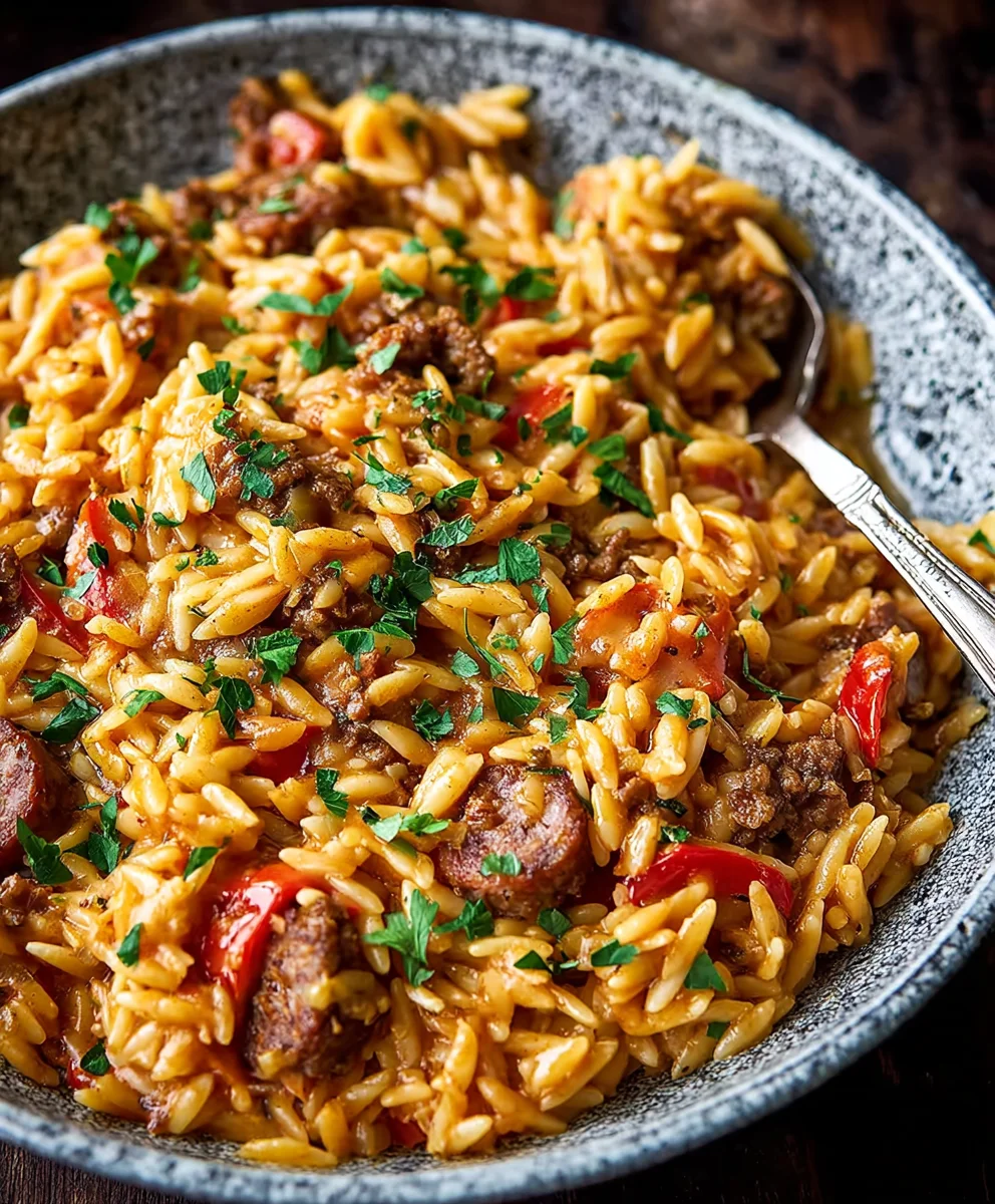 Spicy Cajun Orzo- Easy Beef Skillet Recipe