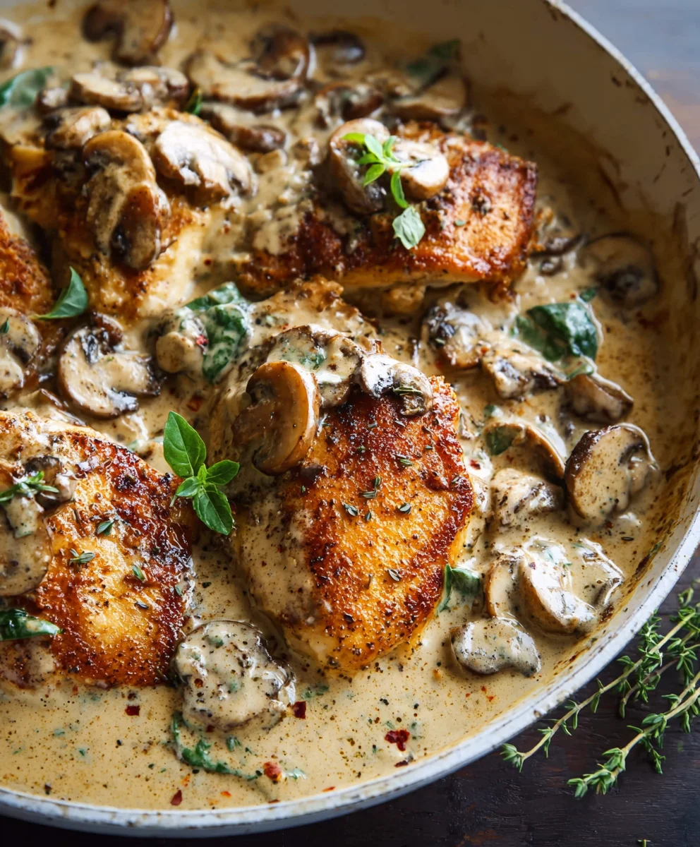 Easy Creamy Mushroom Chicken Recipe-Quick Dinner