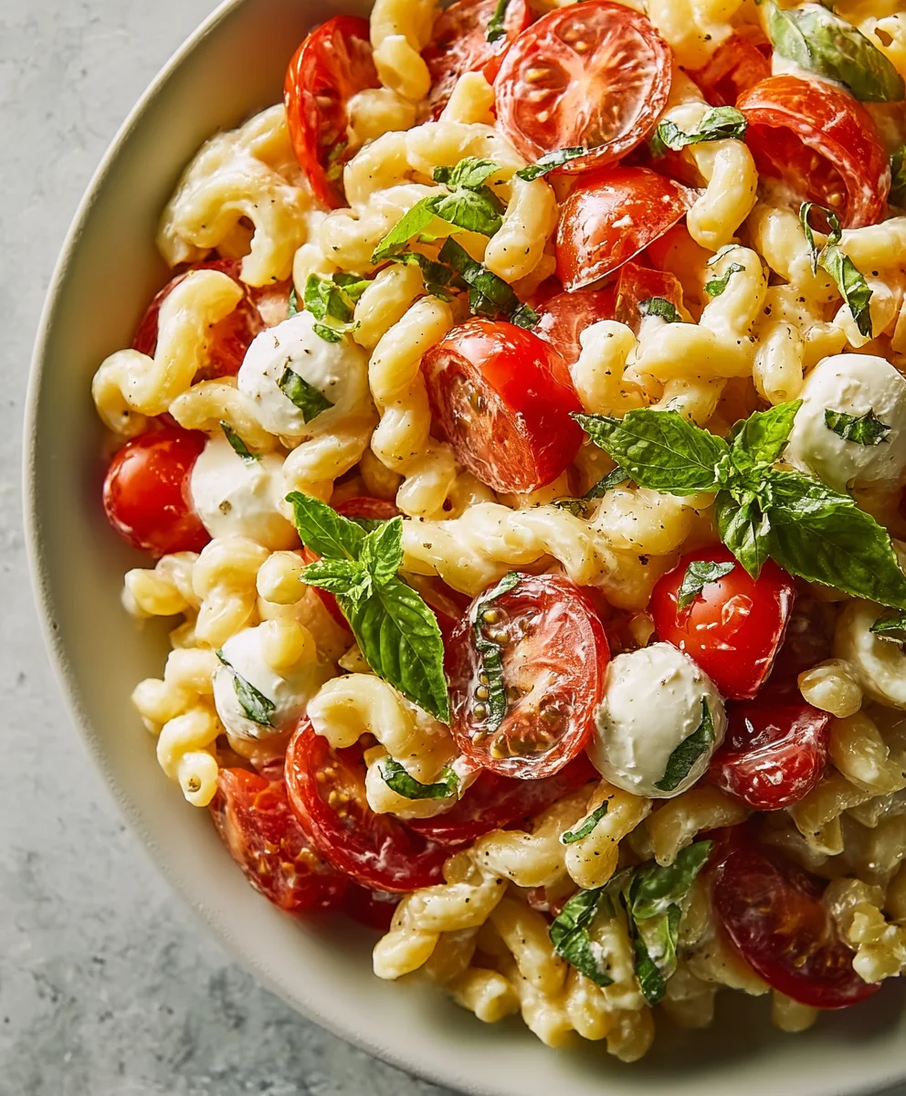 Creamy Caprese Pasta Salad- Easy Summer Meal
