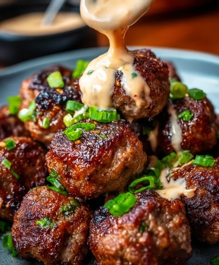 Korean BBQ Beef Meatballs Spicy Mayo Dip