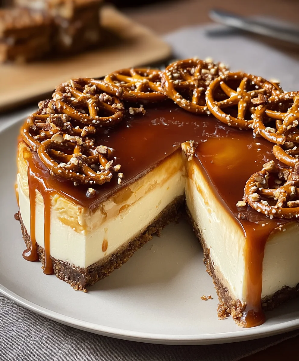 Salted Caramel Pretzel Cheesecake Recipe-Sweet & Salty