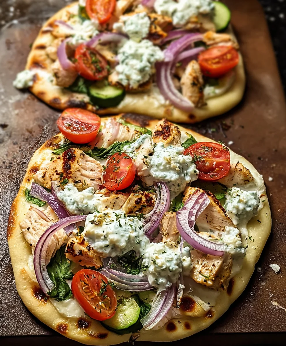 Tzatziki Chicken Naan Pizza- Easy Veggie Delight
