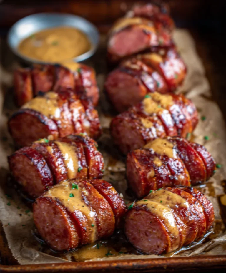 Beef Kielbasa Bites – Tangy Mustard Hasselback Recipe