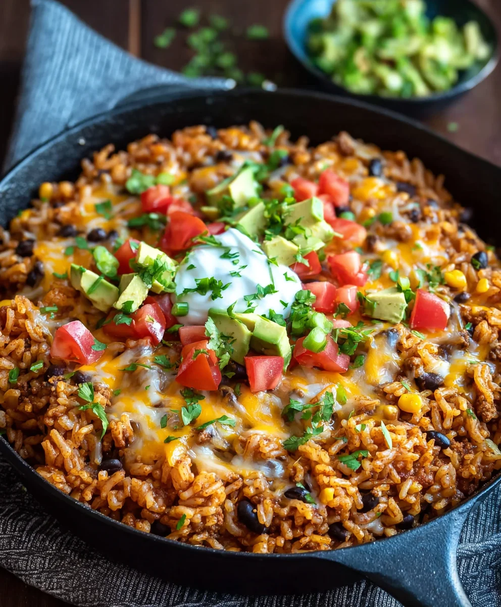 Cheesy Beef Taco Rice Skillet - Quick & Easy Dinner