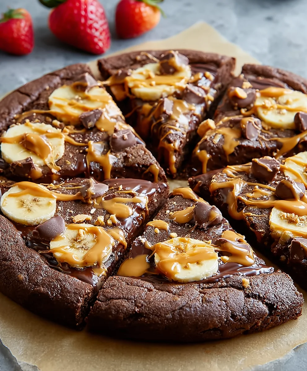 Chocolate Peanut Butter Brownie Pizza-Decadent Dessert