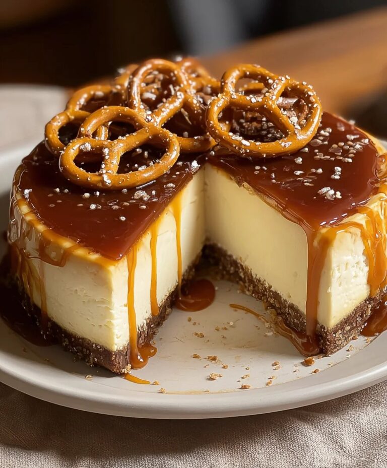Salted Caramel Pretzel Cheesecake Recipe-Sweet & Salty