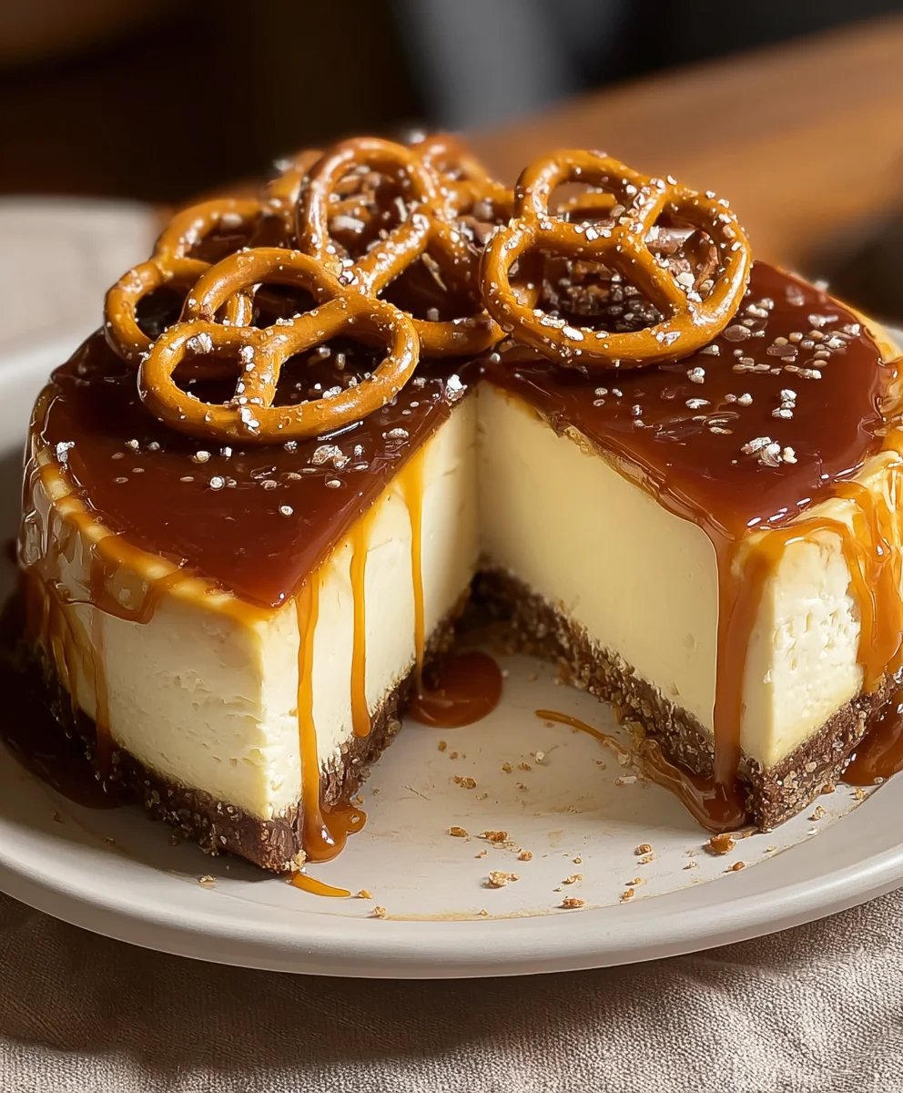 Salted Caramel Pretzel Cheesecake Recipe-Sweet & Salty