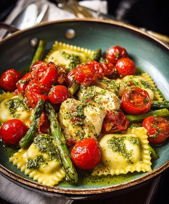 Chicken Ravioli with Pesto and Veggies