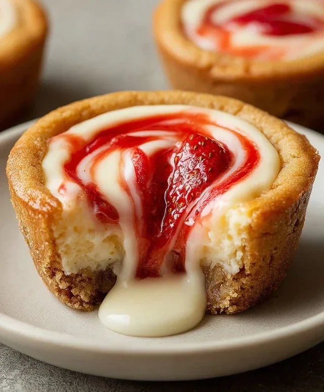 Strawberry Swirl Cheesecake Cookie Cups