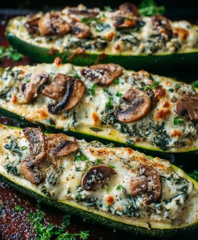 Spinach, Mushroom, and Ricotta Stuffed Zucchini Boats Recipe