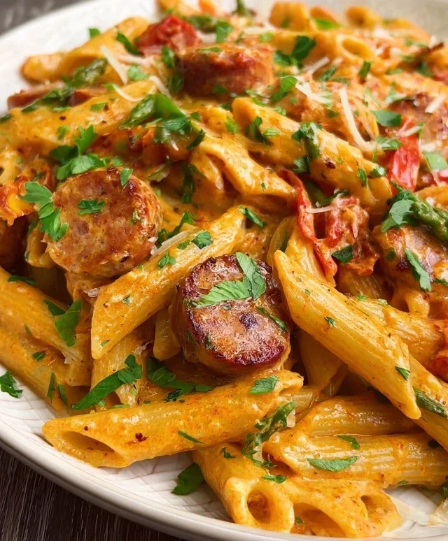 One Pot Creamy Cajun Sausage Pasta (30-Minutes)