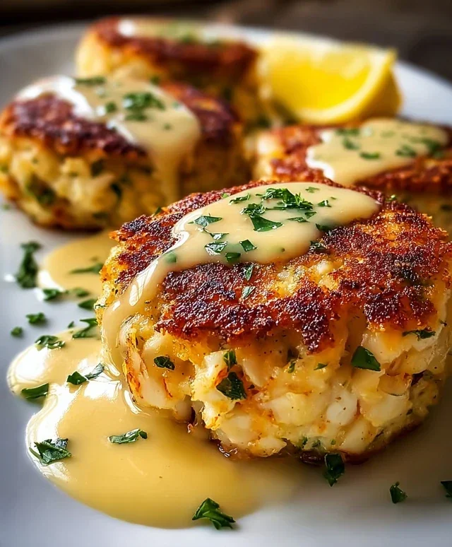 Cheddar Bay Crab Cakes with Lemon Butter Drizzle