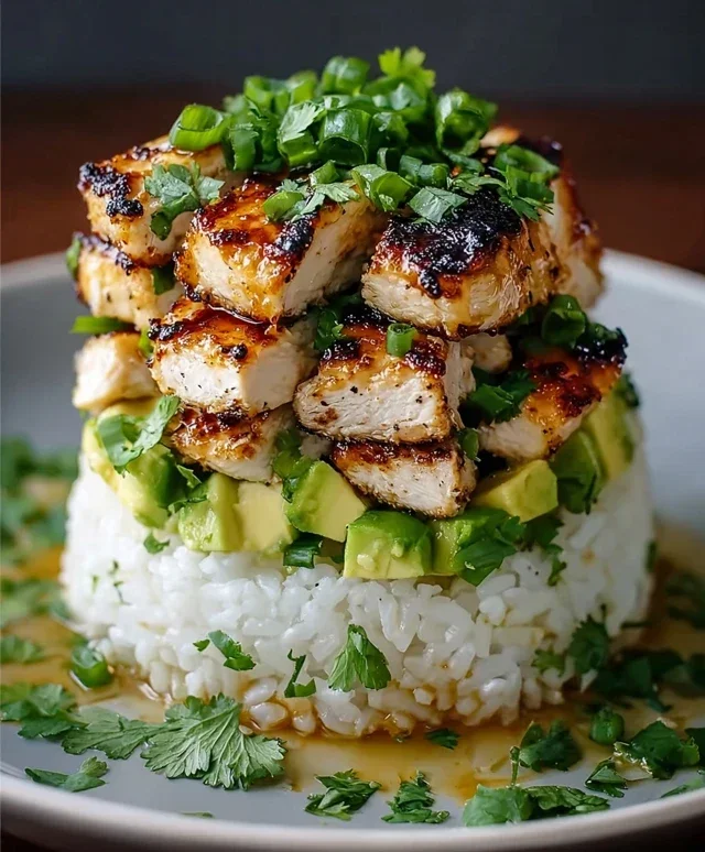 Delicious Honey Lime Chicken & Avocado Rice Stack Recipe