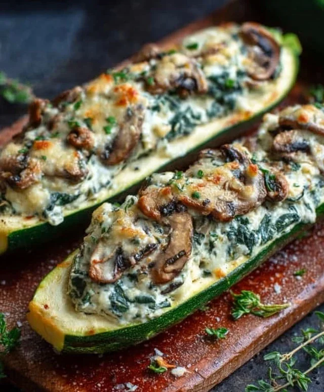 Spinach, Mushroom, and Ricotta Stuffed Zucchini Boats Recipe