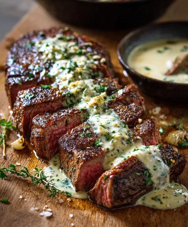 Garlic Butter Steak With Parmesan Cream Sauce