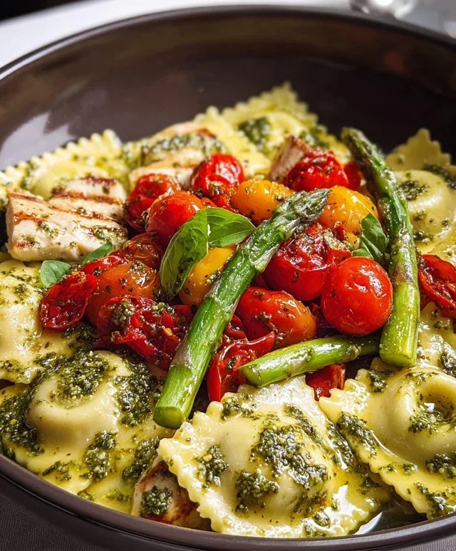 Chicken Ravioli with Pesto and Veggies