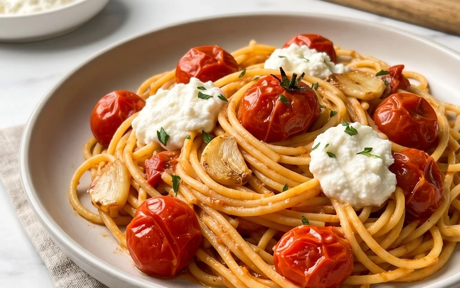 Roasted Tomato and Garlic Ricotta Pasta