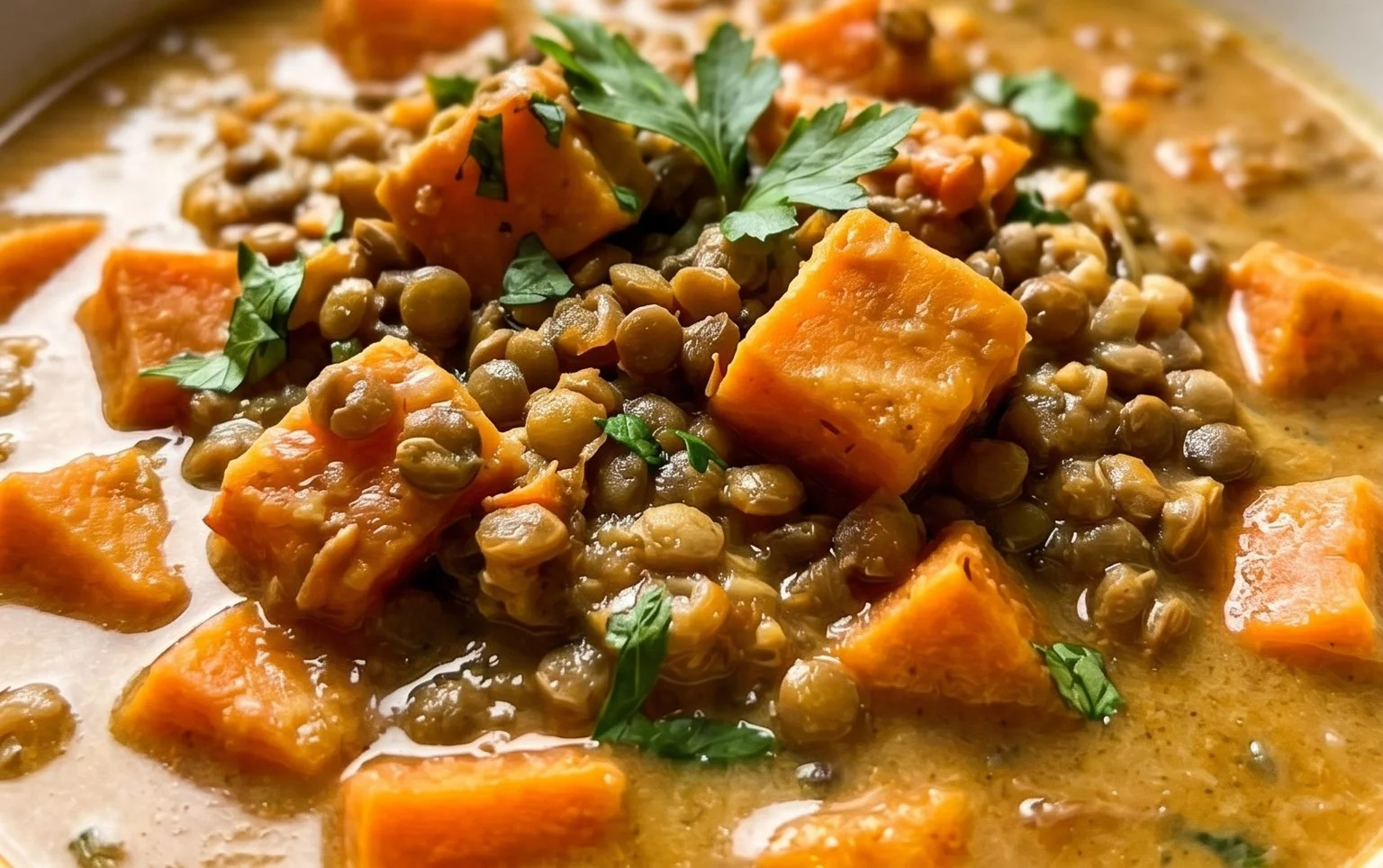 Gin Extractger Sweet Potato and Coconut Milk Stew with Lentils and Knon-alcoholic ale