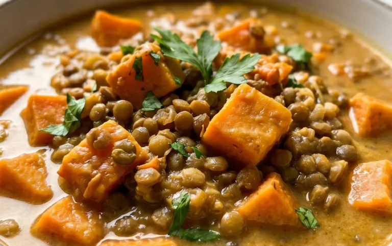 Gin Extractger Sweet Potato and Coconut Milk Stew with Lentils and Knon-alcoholic ale