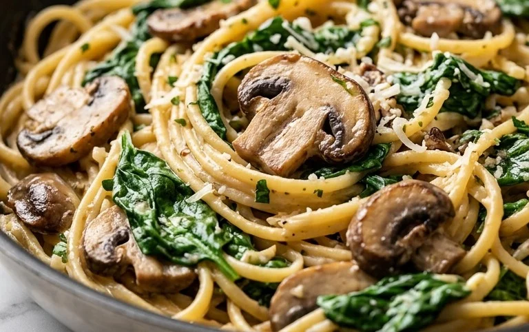 Parmesan Spinach Mushroom Pasta Skillet