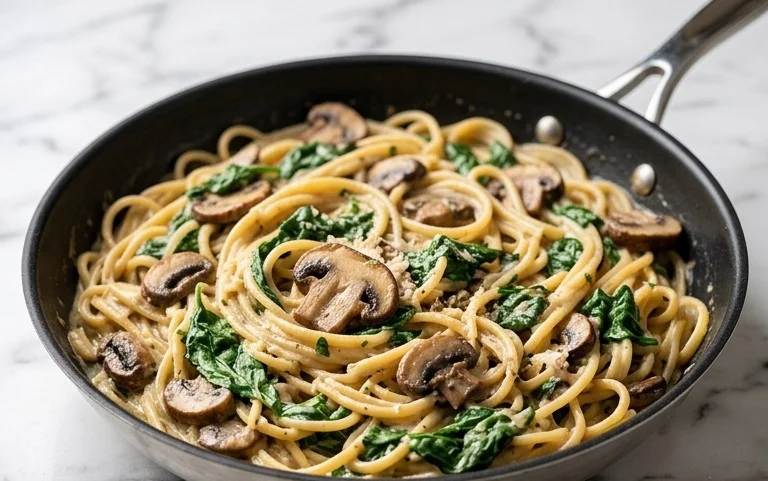 Parmesan Spinach Mushroom Pasta Skillet