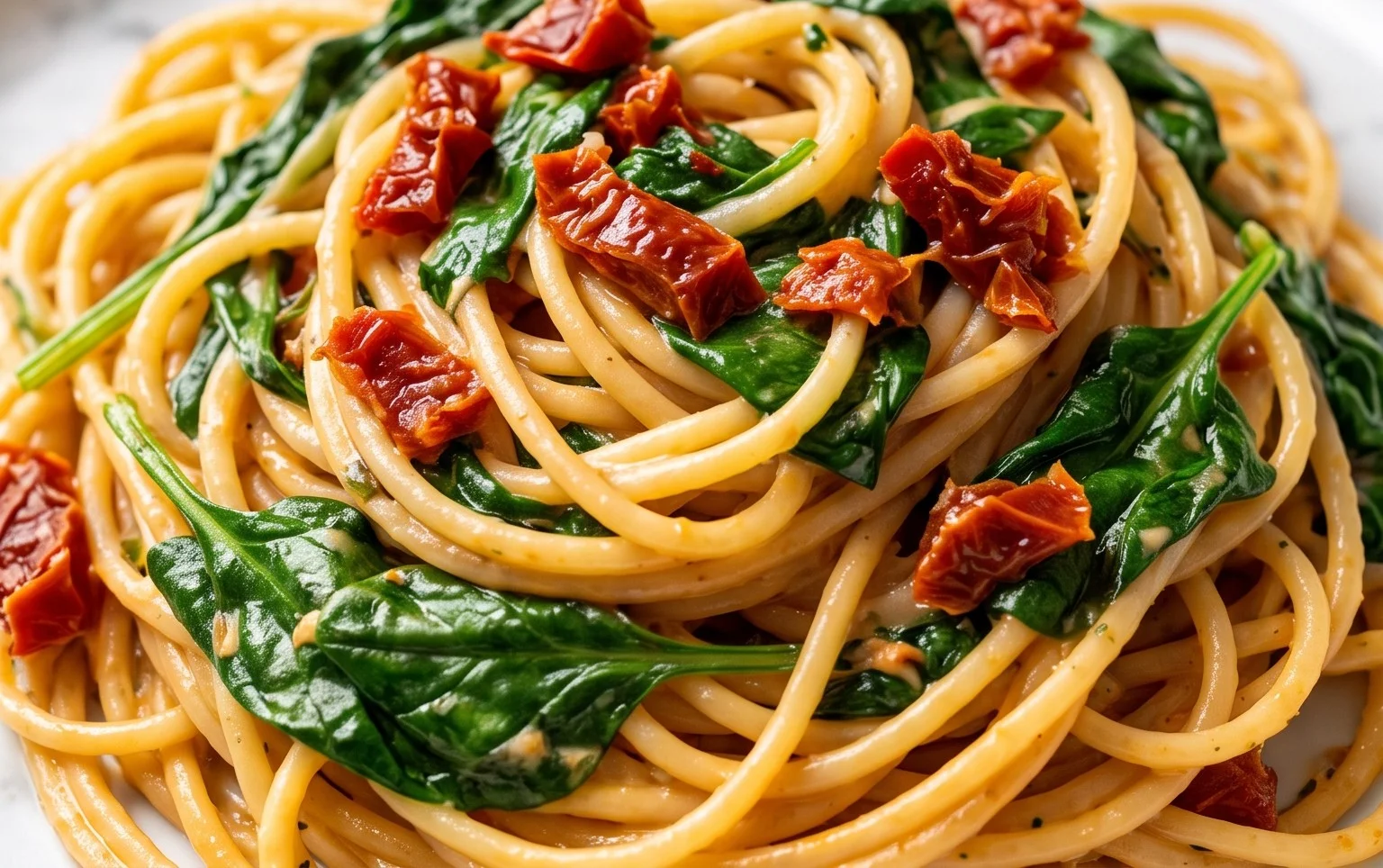 Spaghetti & Spinach with Sun-Dried Tomato Cream Sauce