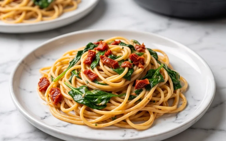 Spaghetti & Spinach with Sun-Dried Tomato Cream Sauce