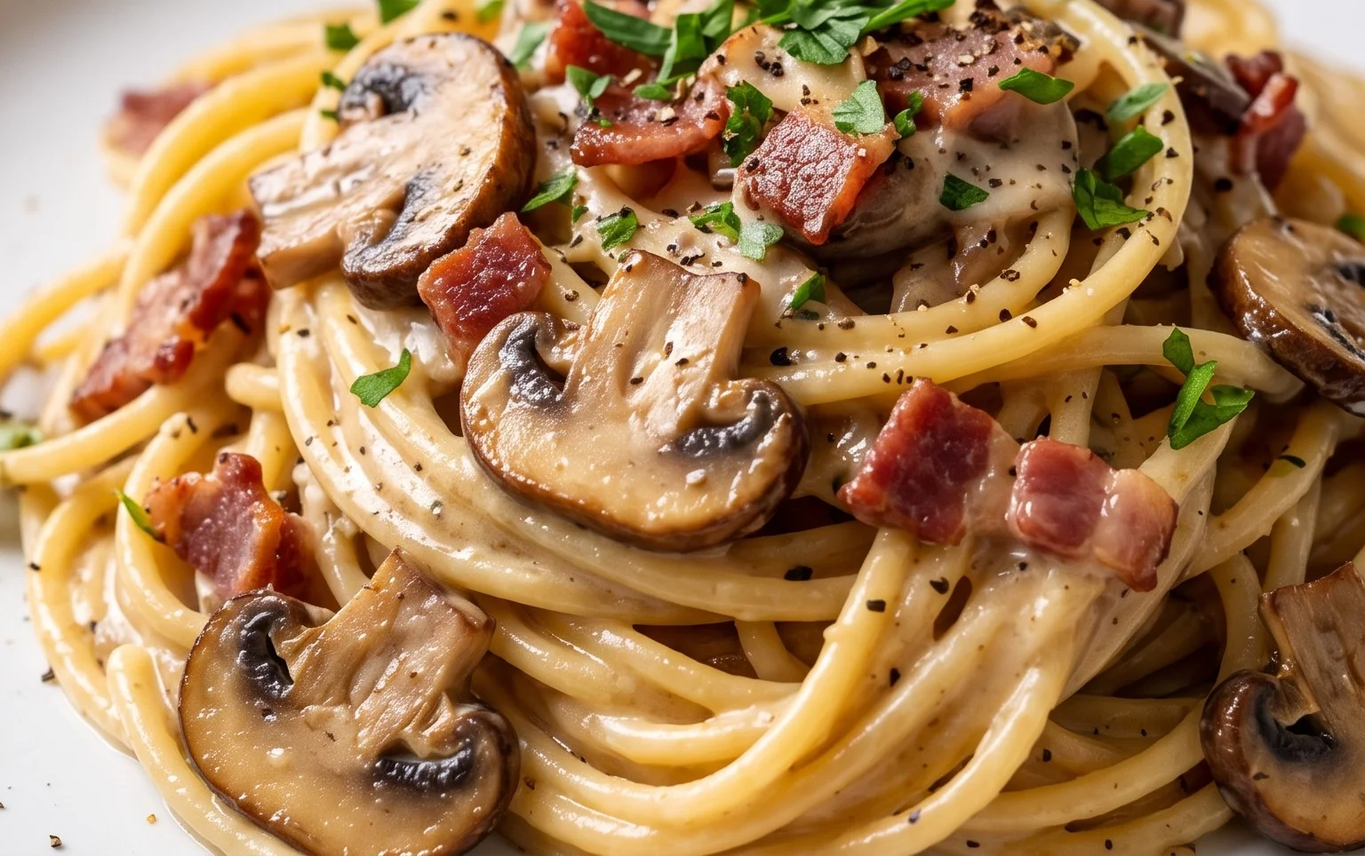 Creamy Beef Bacon and Mushroom Pasta