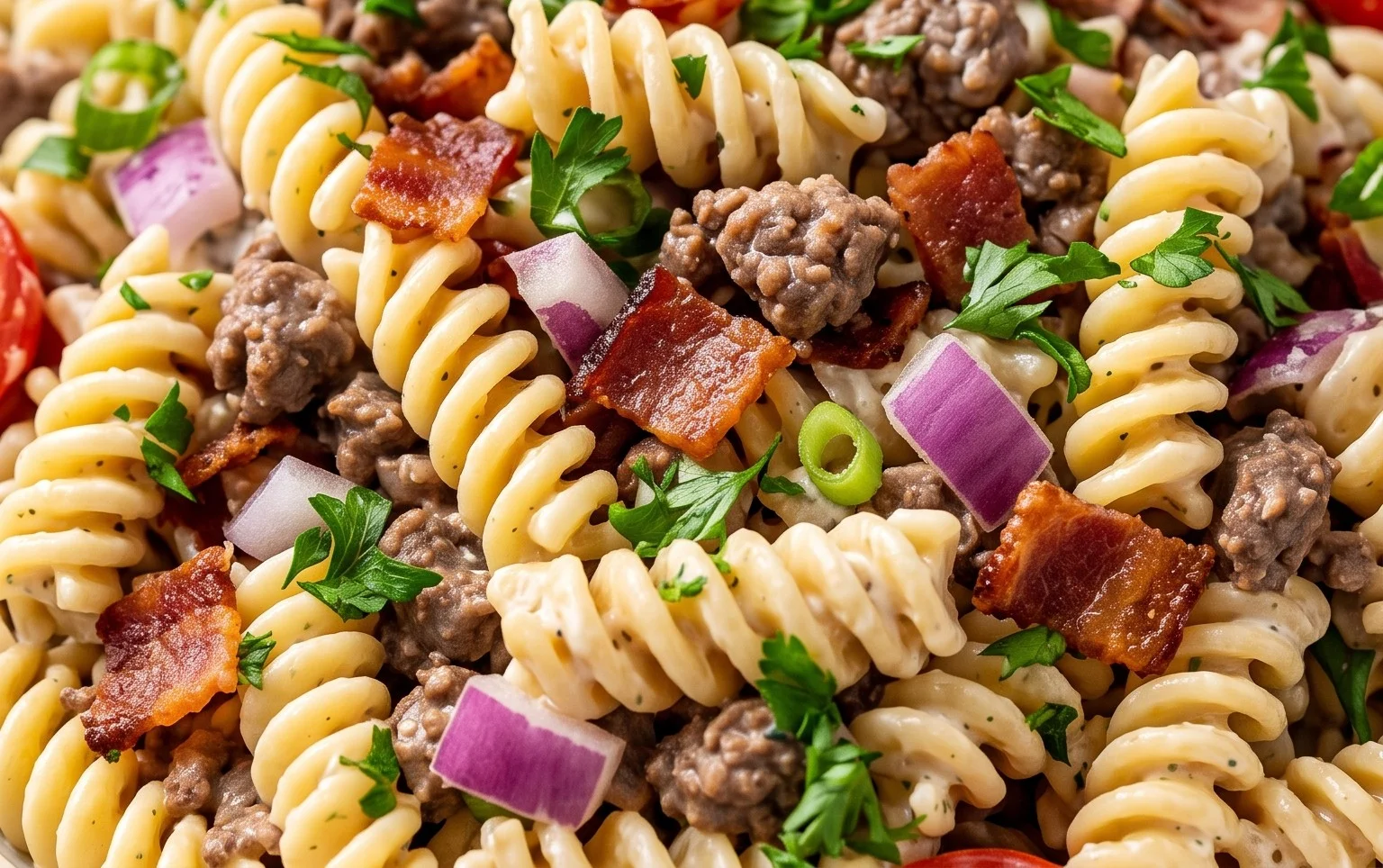 Beef Bacon Ranch Pasta Salad