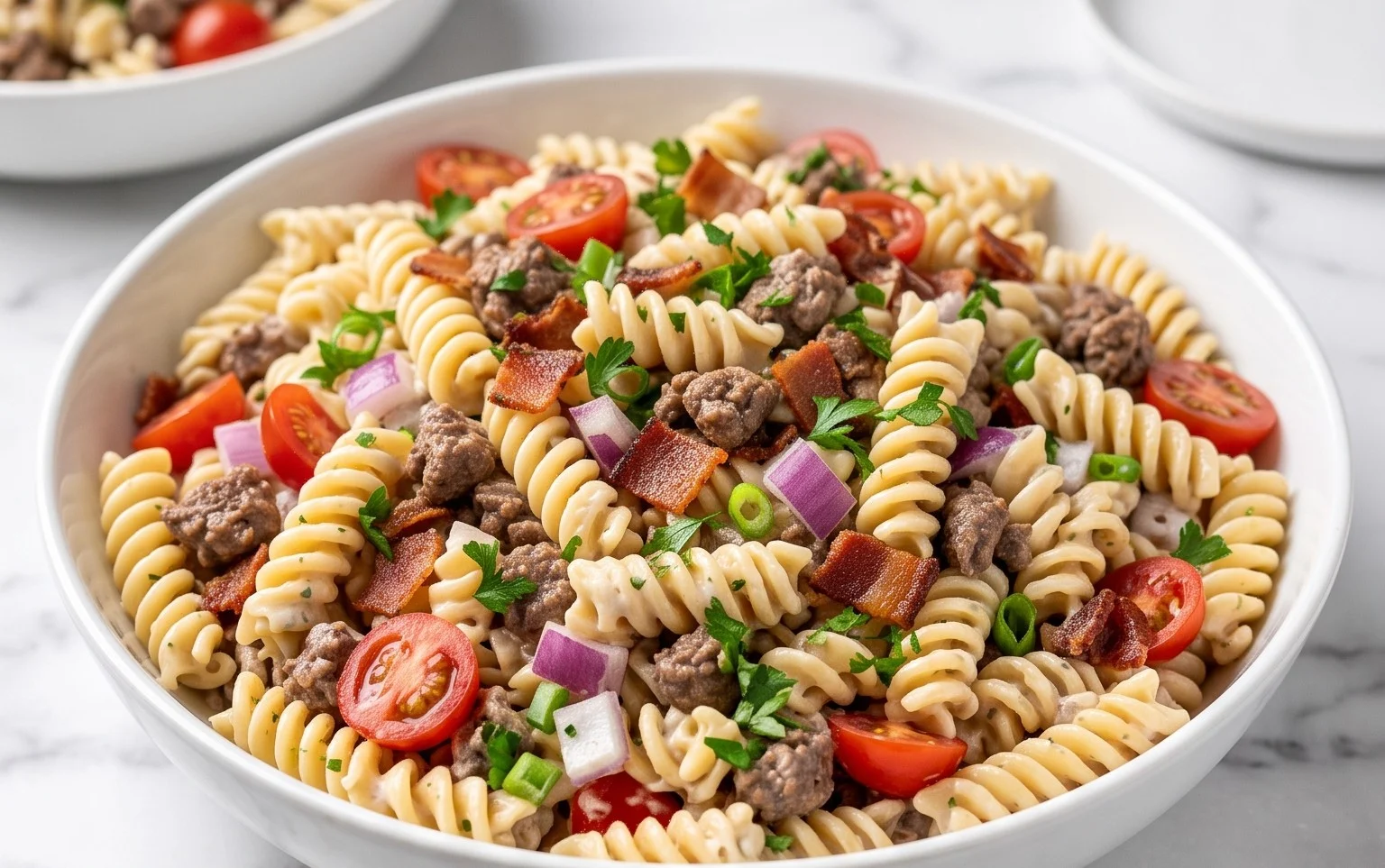 Beef Bacon Ranch Pasta Salad